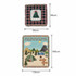 A tapestry blanket featuring a Christmas tree design and a camping scene with mountains and a caravan, in green and beige tones.