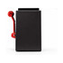 A black fridge magnet designed as a slot machine with a red lever on the side. It includes a built-in sharpener.