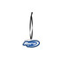 A custom shape acrylic ornament with a blue and white design, featuring a black ribbon for hanging.