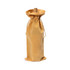 A drink bottle bag in a warm golden hue, featuring a drawstring closure and a cork stopper. It has a branding logo.