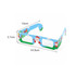 Festive paper diffraction glasses in blue with Santa illustrations and a landscape design. Dimensions included.
