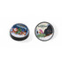 A snow globe fridge magnet featuring a Christmas scene with Santa and a wildlife scene with animals, in vibrant colours.