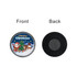 A circular snow globe fridge magnet featuring a festive Christmas scene with Santa and a tree, in vibrant colours.