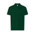 A dark green men's polo shirt with a classic collar and short sleeves, featuring a logo.
