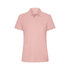 A women's polo shirt in a soft pink colour, featuring a collar and short sleeves. It has a logo on the front.