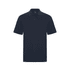 A navy blue men's polo shirt with a collar and short sleeves, featuring a logo.