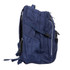 A navy blue backpack features multiple compartments, adjustable straps, and a mesh side pocket. It includes a logo.