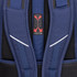A blue backpack featuring padded straps and mesh detailing for airflow, with a logo on the back.