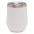 A drink bottle in a sleek white finish with a stainless steel lid, featuring a logo.