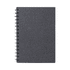 A dark grey spiral-bound notebook with a textured cover and a simple black coil binding.