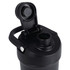 A drink bottle in matte black with a secure lid and carrying handle, featuring a logo on the side.