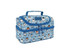 A blue insulated lunch bag featuring a playful penguin pattern, with a top handle and double compartments.