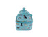 An insulated double decker lunch bag in light blue, featuring a playful dog print and a zip closure.
