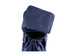 A navy blue shopping trolley with a drawstring closure and a flat, rectangular top. It includes a branding logo.
