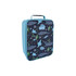 A blue insulated lunch bag featuring marine life designs, with a sturdy handle and a branded logo.