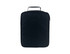 A black insulated lunch bag with a zip closure and a handle on top. It features a logo on the front.