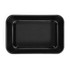 A black rectangular tray with raised edges, featuring a glossy finish and a simple design.