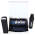 A gift box containing a black drink bottle and a branded item, surrounded by shredded paper. The box features a logo.