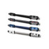 A set of four braided charging cables in black, blue, silver, and dark grey, each with a keyring and branded logo.