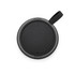 A round black speaker with a textured fabric edge and a loop for attachment. It has a smooth, flat surface on top.