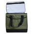 A green and black cooler bag with a spacious interior and two sturdy handles. It includes a light-coloured lining.