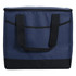 A dark blue cooler bag with black accents and carrying handles, designed to hold 36 cans.