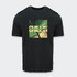 A black T-shirt featuring a graphic design with green and yellow accents, depicting palm trees and the word "CHILLIN".