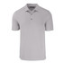 A light grey polo shirt with a collar and three buttons, featuring a logo on the side.