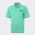 A mint green polo shirt featuring a logo on the front and a classic collar design.