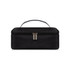 A black portable thermal insulated lunch bag with a zip closure and a carrying handle on top.