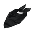 A black triangular bandana with tied ends and a smooth texture, featuring a logo.