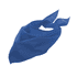 A triangular bandana in a vibrant blue colour, featuring a tied design and soft fabric. It has a logo.