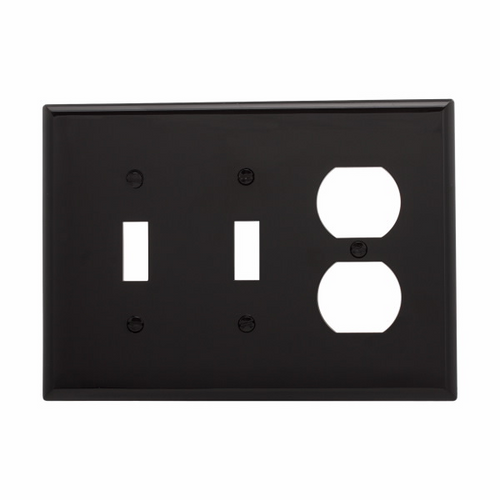 Eaton Wiring Devices PJ28BK Wallplate 3G 2Toggle 1Duplex Poly Mid BK