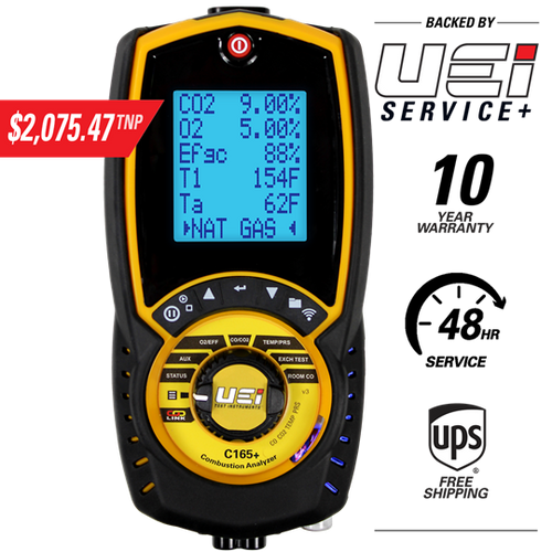 UEI C165+NOIL Residential/Commercial Combustion Analyzer w/ NO1 Sensor for Oil-Fired Appliances