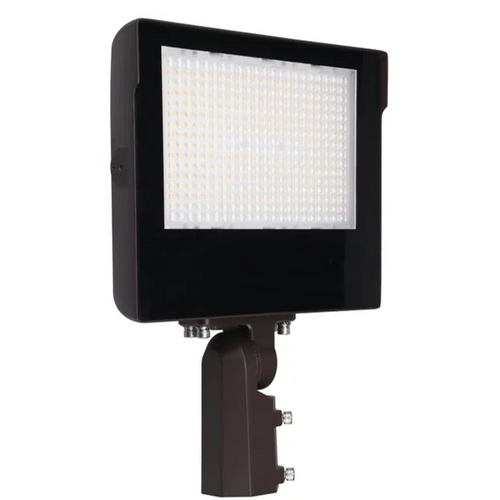 Halco 22908 LED Sektor Floodlight Bronze with Lens Shift Technology Lumen Selectable (7800-14800Lm/60-80-100W) Color Selectable (3K-4K-5K) 120-277VAC 0-10V Dimming Adj Beam Angle 55 75 or 90 Deg 3Pin Receptacle Slip Fitter & Trunnion Mount 