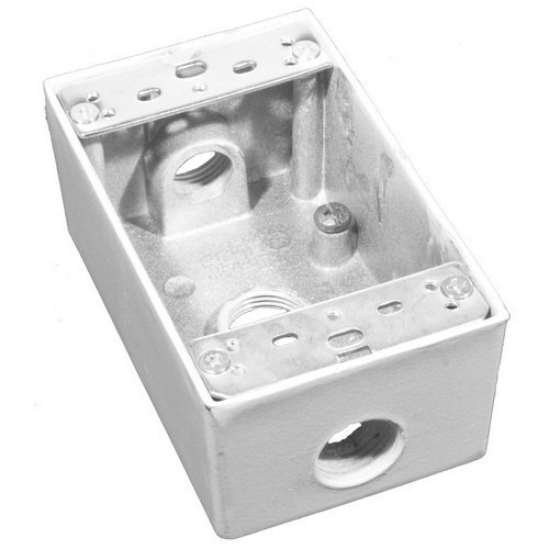 Morris Products 36002 Weatherproof Boxes - One Gang 18.3 Cubic Inch Capacity - 3 Outlet Holes 1/2" White No Lugs