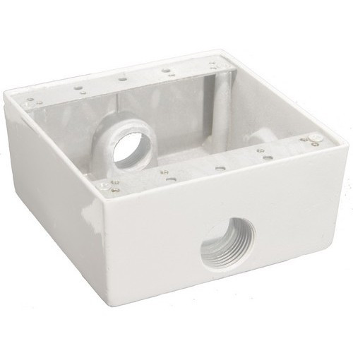 Morris Products 36212 Weatherproof Boxes - Two Gang 30.5 Cubic Inch Capacity - 3 Outlet Holes 1/2" White