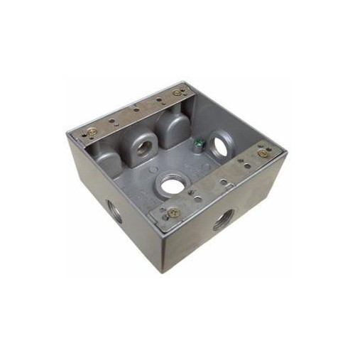 Morris Products 36270 Weatherproof Boxes - Two Gang 30.5 Cubic Inch Capacity - 5 Outlet Holes 1/2" Gray