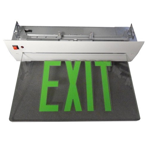 Morris Products 73336 Recessed Mount Edge Lit Exit Sign Single Sided Legend Green LED White Housing