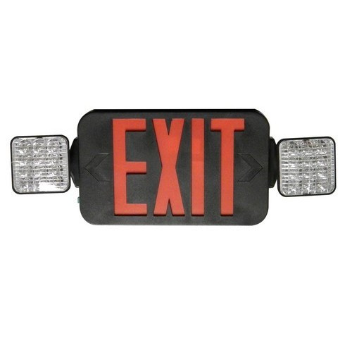 Morris Products 73433 Square Head LED Combo Exit/Emergency Light High Output Red LED Black Housing