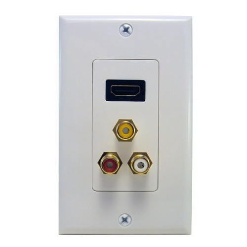 Morris Products 80452 Combination HDMI Plate & Three RCA Connectors (R,W,Y) Home Enterainment WallPlate