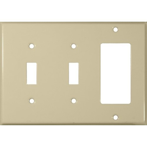 Morris Products 83583 Painted Steel Wall Plates 3 Gang 2 Toggle 1 GFCI Ivory