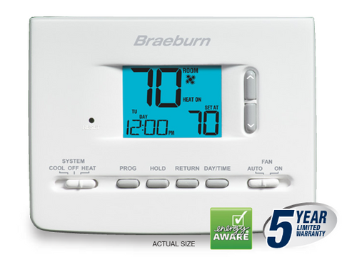 Braeburn 2020NC Builders Model Programmable Thermostat 7 Day 5-2 Day or Non-Programmable 1 Heat / 1 Cool