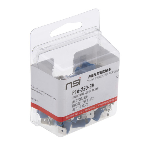 NSI P16-250-3V-S Wire Terminal Male-Female Piggyback Vinyl Awg .250 X .032, Clamshell (15 Ea)