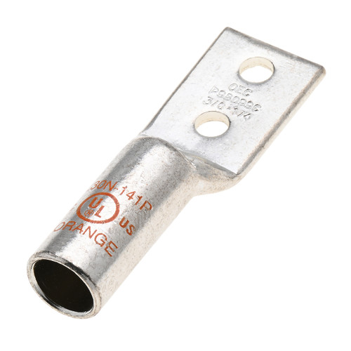 NSI L30N-141P 3/0 AWG 1/4” 2-Hole Copper Long Lug with Peep Hole – Orange