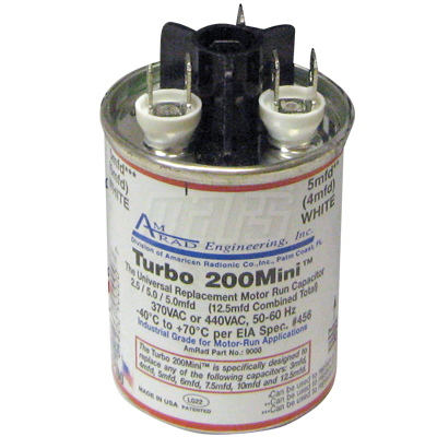 Mars 12100 TURBO 200 MINI 2.5/5/7.5 MFD Universal Run Capacitor