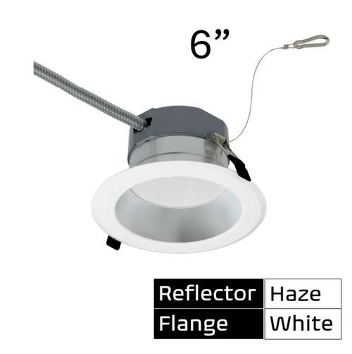 Halco 89215 Commercial Retrofit Downlight 6" Lumen and CCT Select 120-277V Dimmable TRIAC/ELV & 0-10V Haze Reflector White Flange