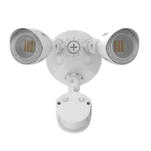 Halco 25594 Patrol LED Security Flood Dual Heads With Motion Sensor-PC Lumen & CCT Selectable 10W-15W-20W 1300-2900lm 3K-4K-5K 120-277VAC White Finish