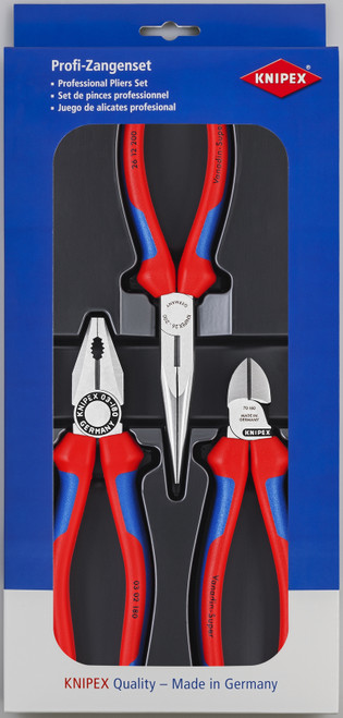 Knipex 00 20 11 3 Pc Assembly Pack: Combination Pliers, Long Nose Pliers, Diagonal Cutters-Comfort Grip