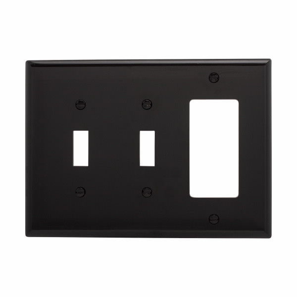 Eaton Wiring Devices PJ226BK Wallplate 3G 2Toggle/Deco Poly Mid BK